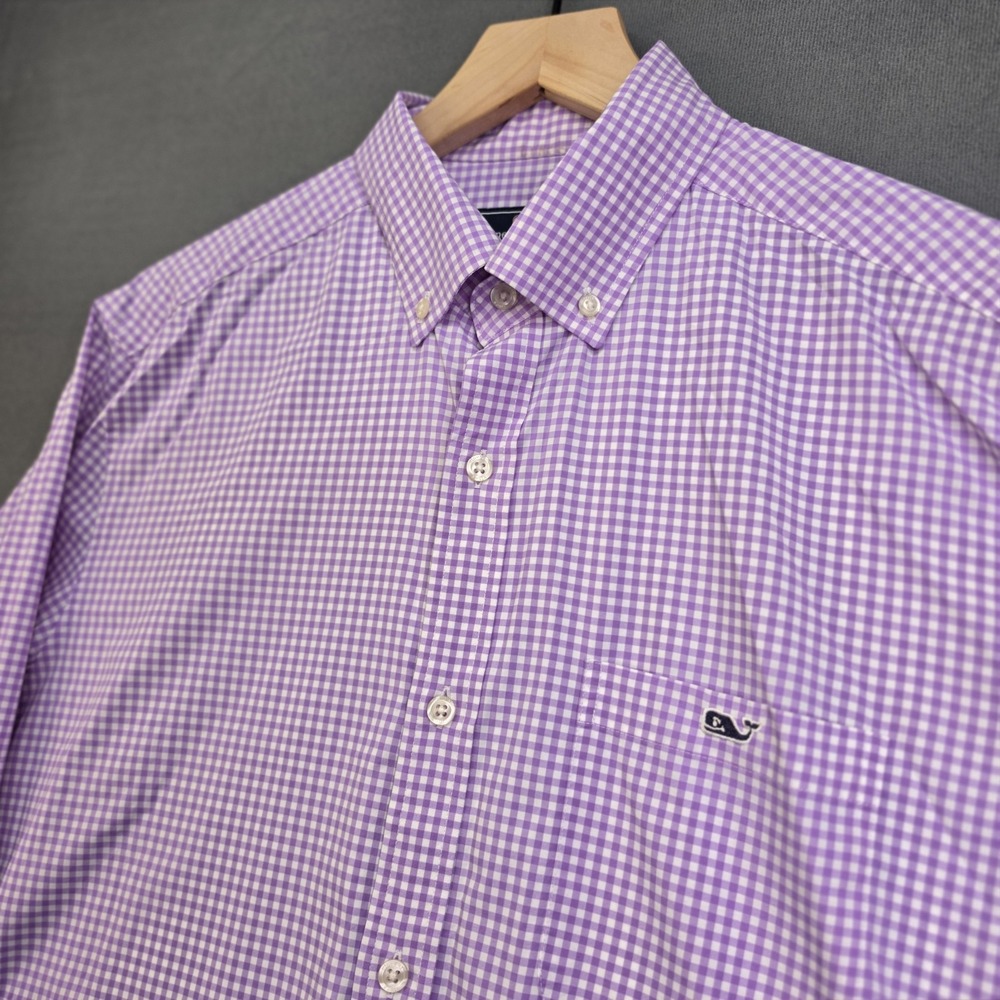 Vineyard Vines Tucker Shirt Mens M Purple Gingham Performance Button Down Whale